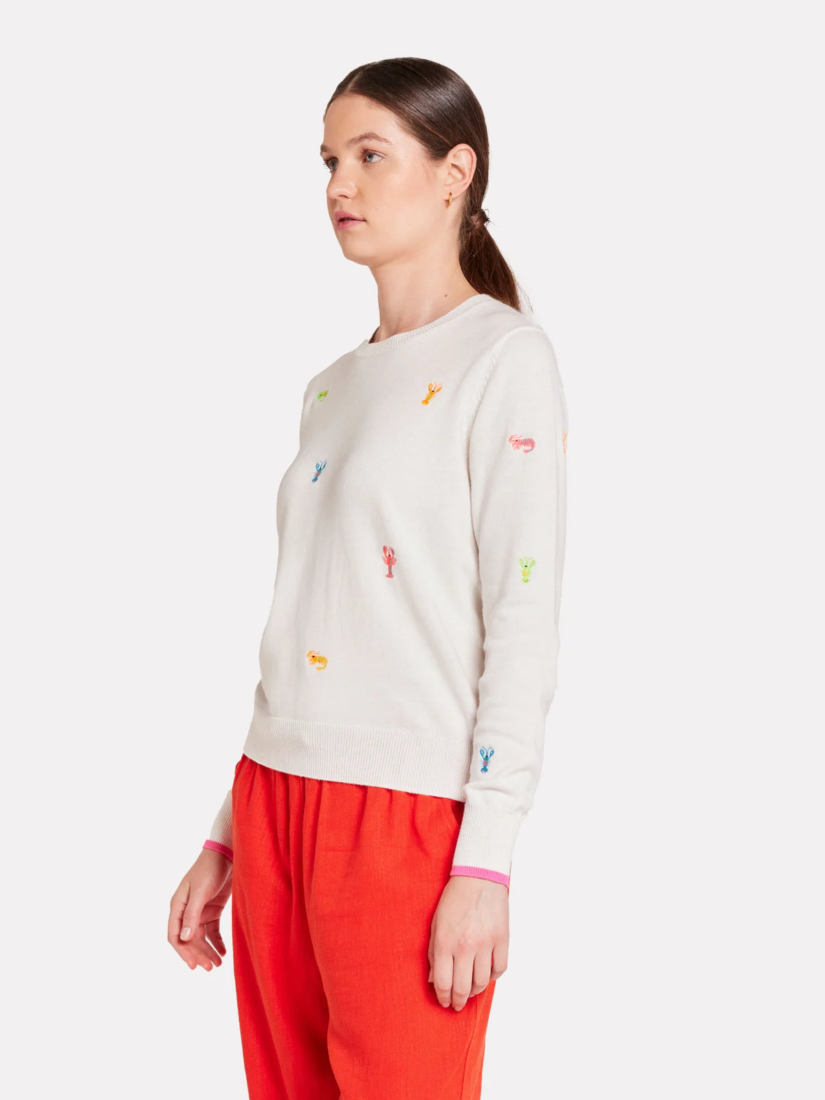 Brodie Lobster Embroidery Crew - White