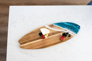 Lynn & Liana Designs Resin-Accented Surfboard Shaped Charcuterie Board -  Ocean Vibes