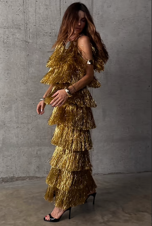 NFD Gold fringe dress