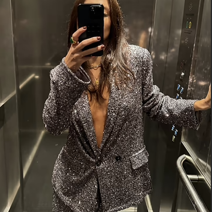 Never Fully Dressed Gunmetal Sequin 54 Blazer