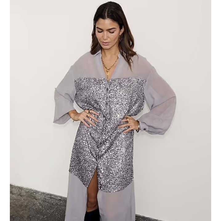 Never Fully Dressed Gunmetal Sequin Lila Shirt Dress