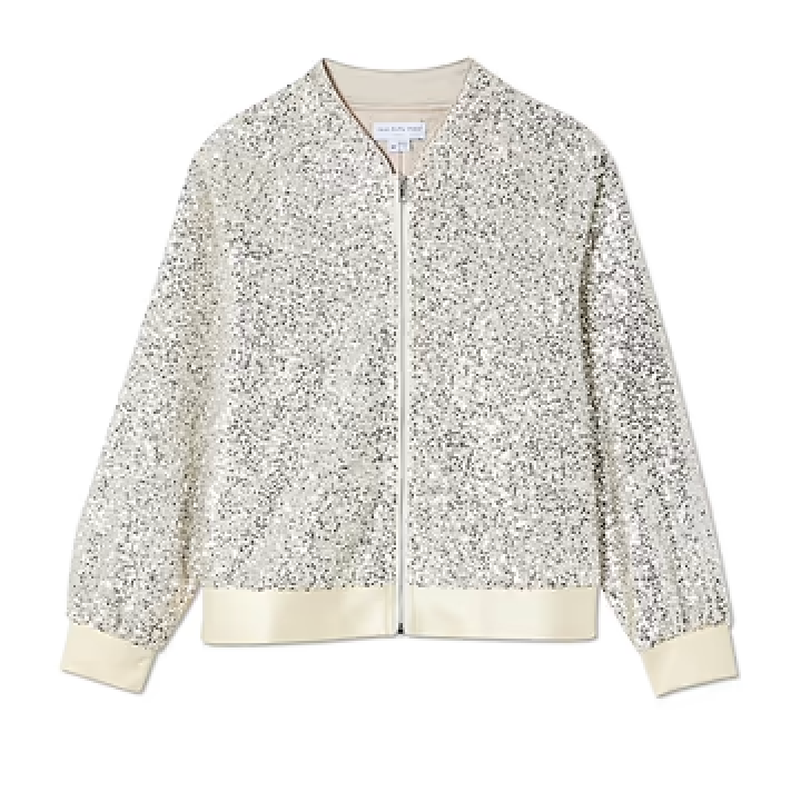 Never Fully Dressed Silver Sequin Bomber Jacket