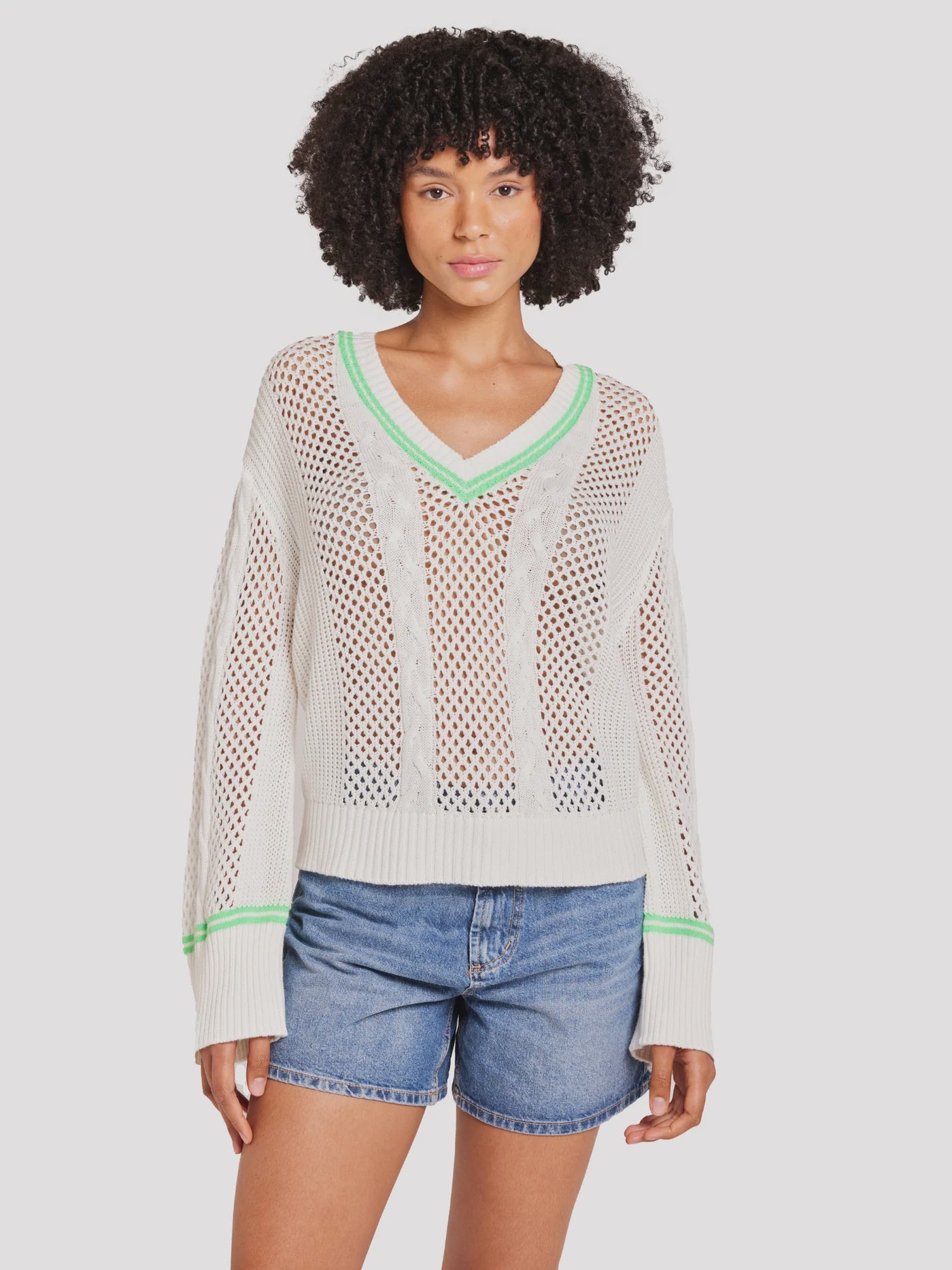 Brodie Open Cable V Neck - Ice Water
