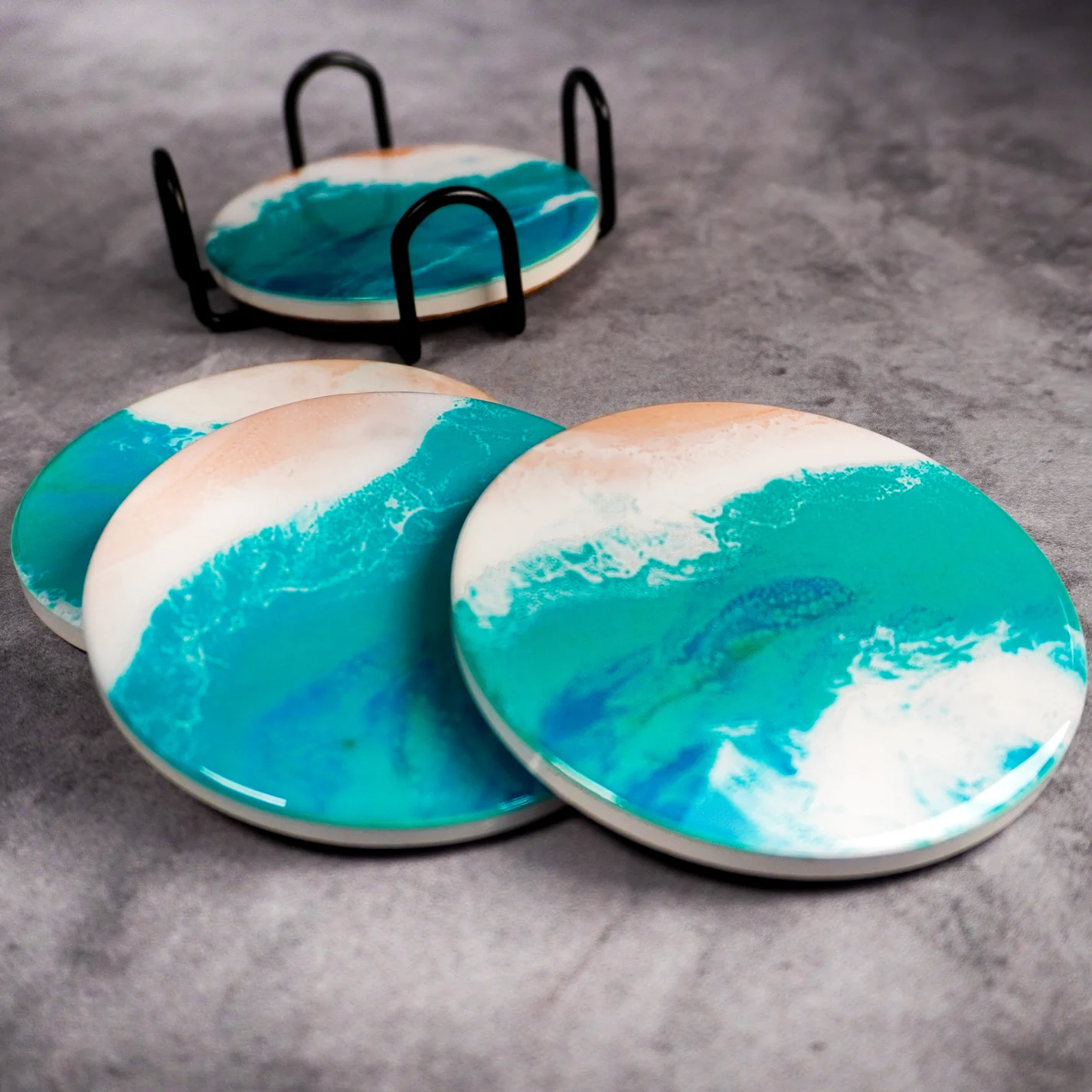 Lynn & Liana Designs Ceramic Resin Coasters - Bermuda Blue