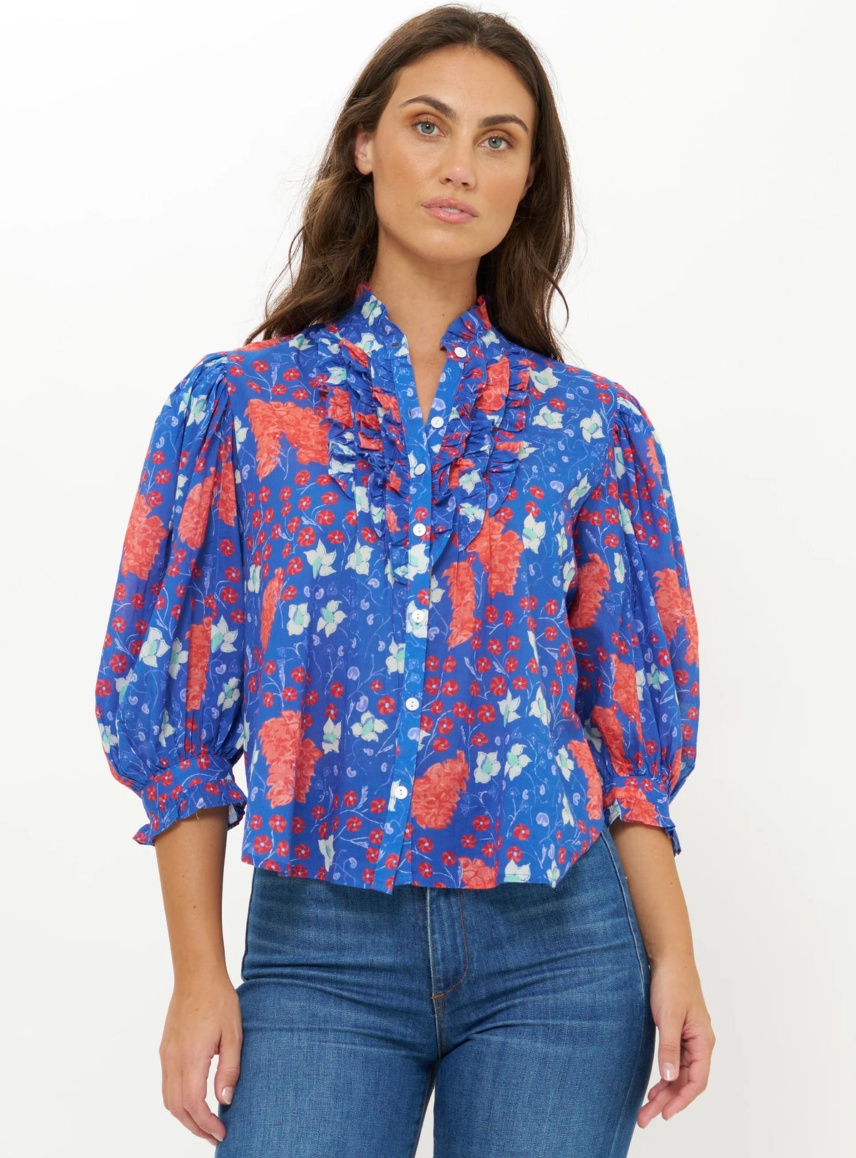 Oliphant Ruffle Front Button Blouse - Fluer