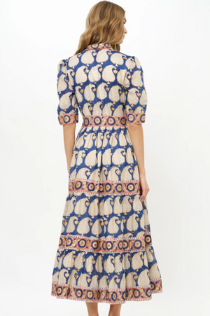 Oliphant V-Neck Cuffed Maxi- Agra Navy