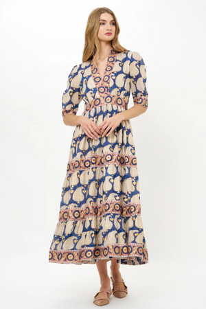 Oliphant V-Neck Cuffed Maxi- Agra Navy