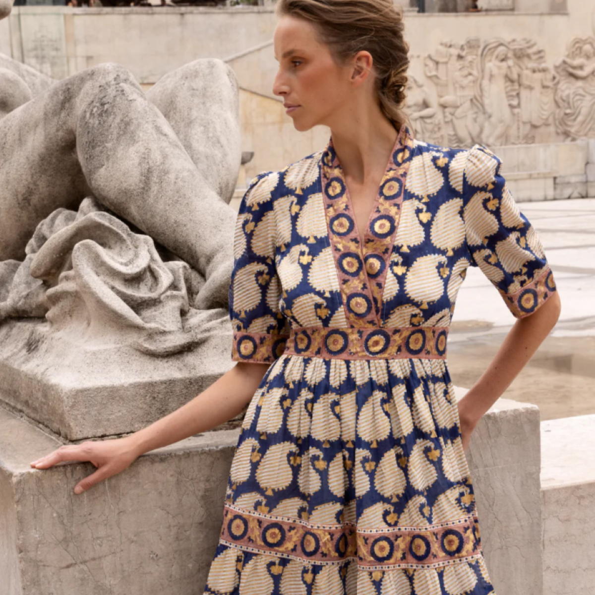 Oliphant V-Neck Cuffed Maxi- Agra Navy