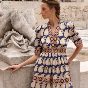 Oliphant V-Neck Cuffed Maxi- Agra Navy