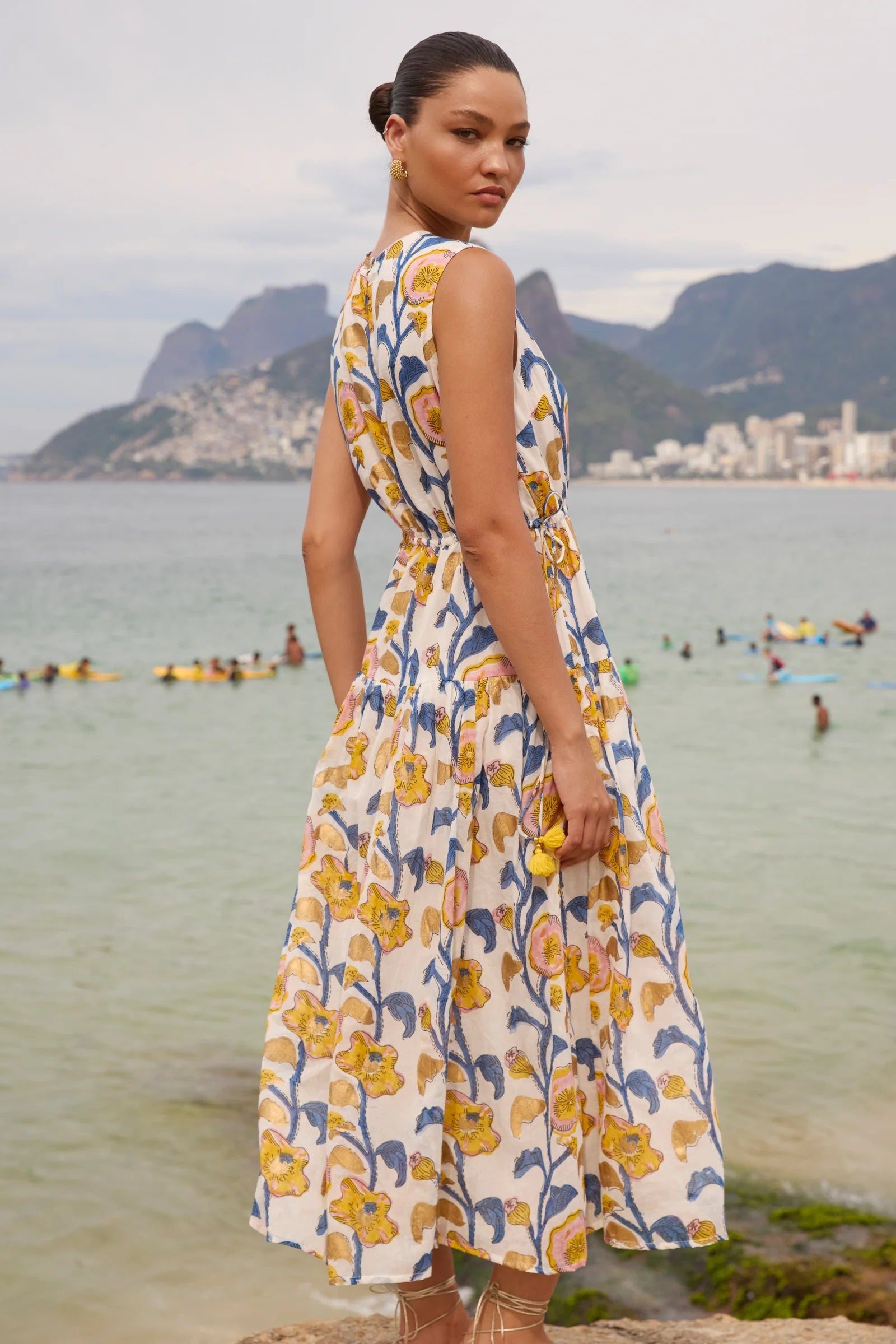 Oliphant Sleeveless Piped Maxi- Poppy Marigold