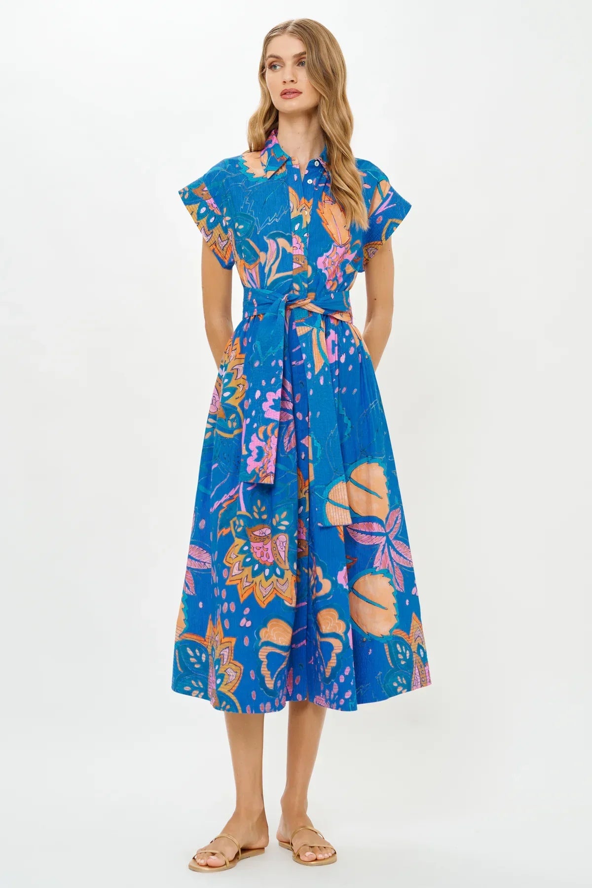 Oliphant Belted Shirt Dress - Antico Blue