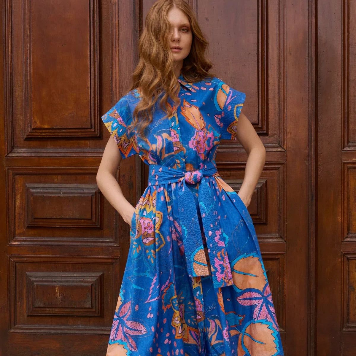 Oliphant Belted Shirt Dress - Antico Blue