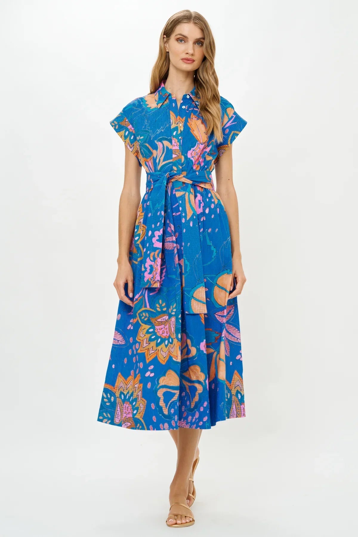 Oliphant Belted Shirt Dress - Antico Blue