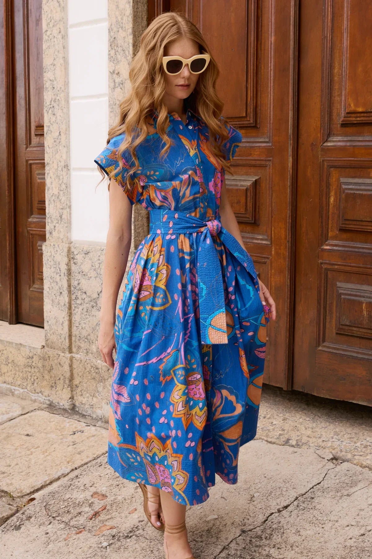 Oliphant Belted Shirt Dress - Antico Blue