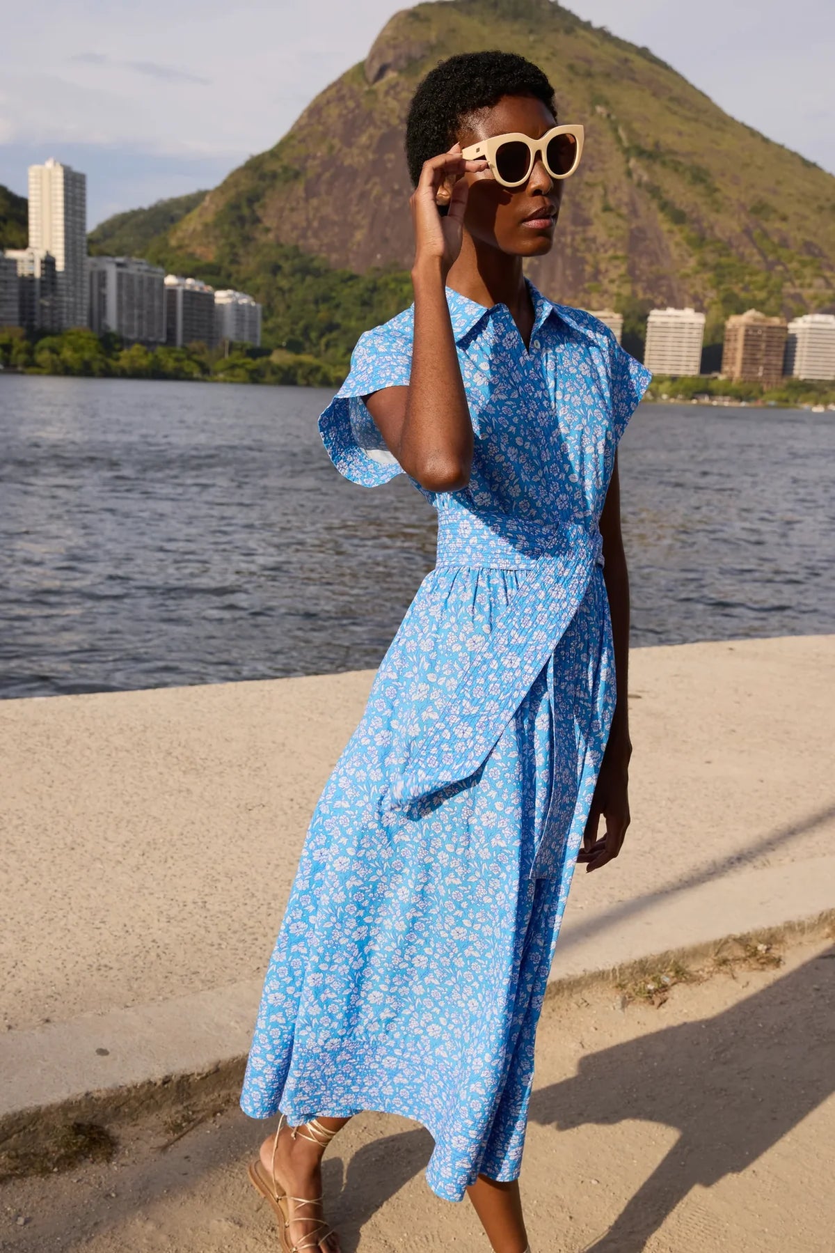Oliphant Belted Shirt Dress - Ditsy Blue
