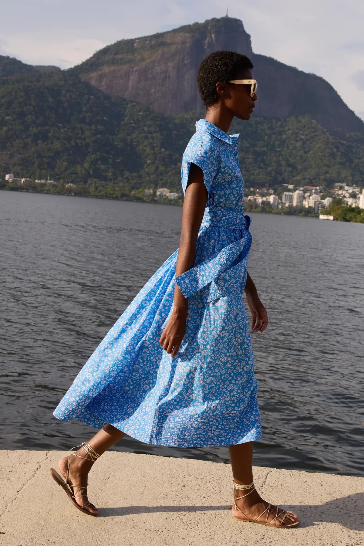 Oliphant Belted Shirt Dress - Ditsy Blue