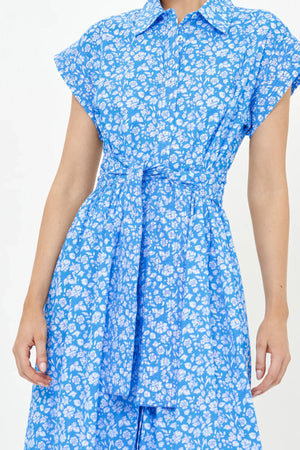 Oliphant Belted Shirt Dress - Ditsy Blue
