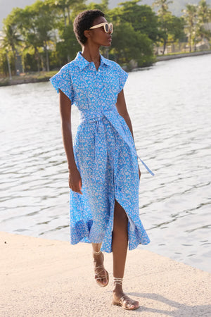 Oliphant Belted Shirt Dress - Ditsy Blue