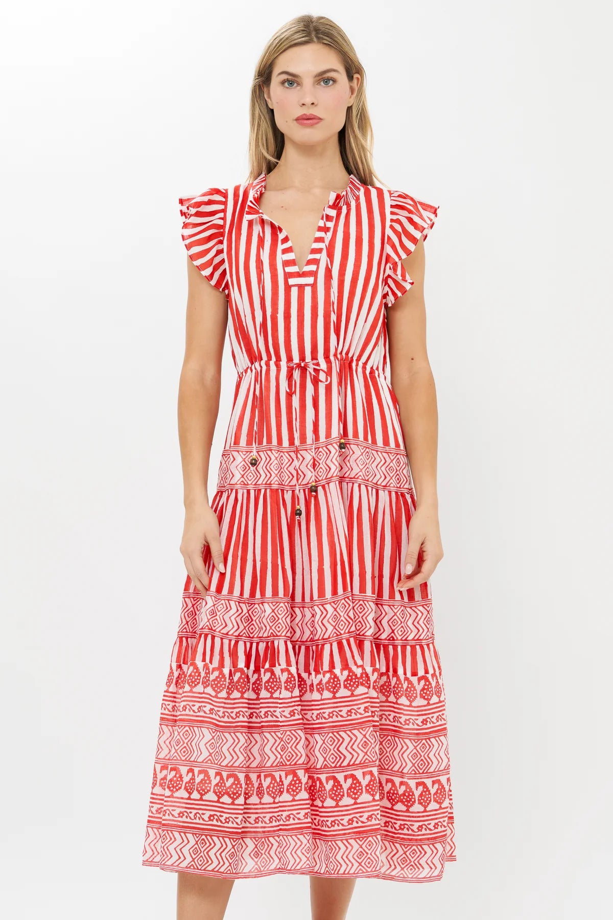 Oliphant Cinched Flirty Midi- Santorini Red