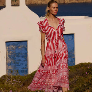 Oliphant Cinched Flirty Midi- Santorini Red