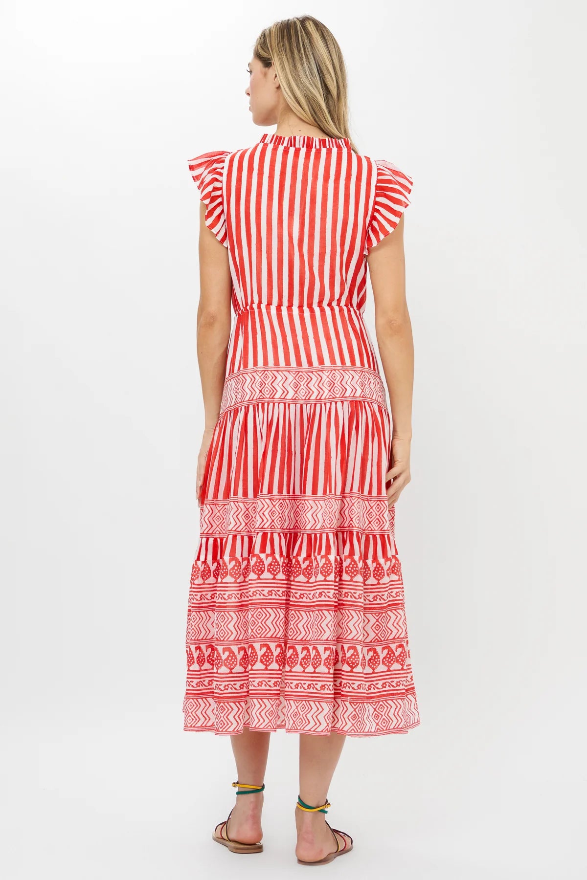 Oliphant Cinched Flirty Midi- Santorini Red