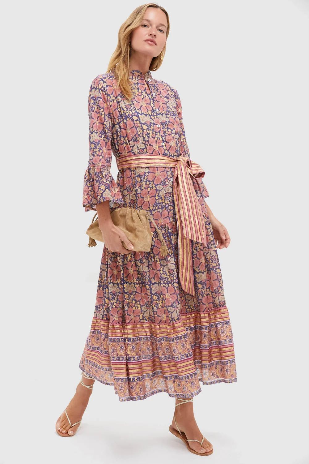 Oliphant Ruffle Collar Bell Maxi - Matera Navy
