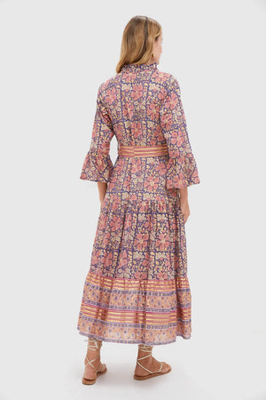 Oliphant Ruffle Collar Bell Maxi - Matera Navy