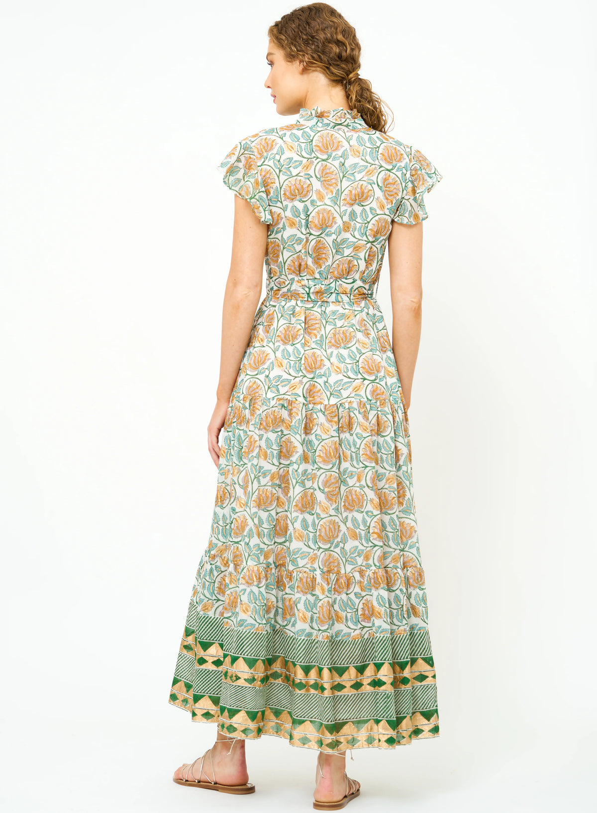 Oliphant Ruffle Collar Button Maxi- Montenegro Green