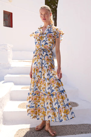 Oliphant Ruffle Collar Button Maxi- Poppy Marigold