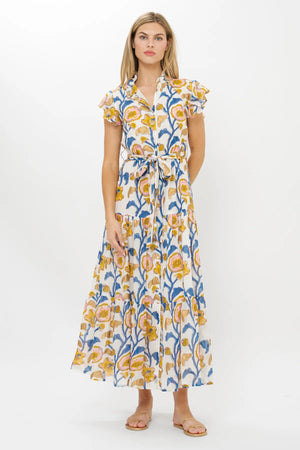 Oliphant Ruffle Collar Button Maxi- Poppy Marigold