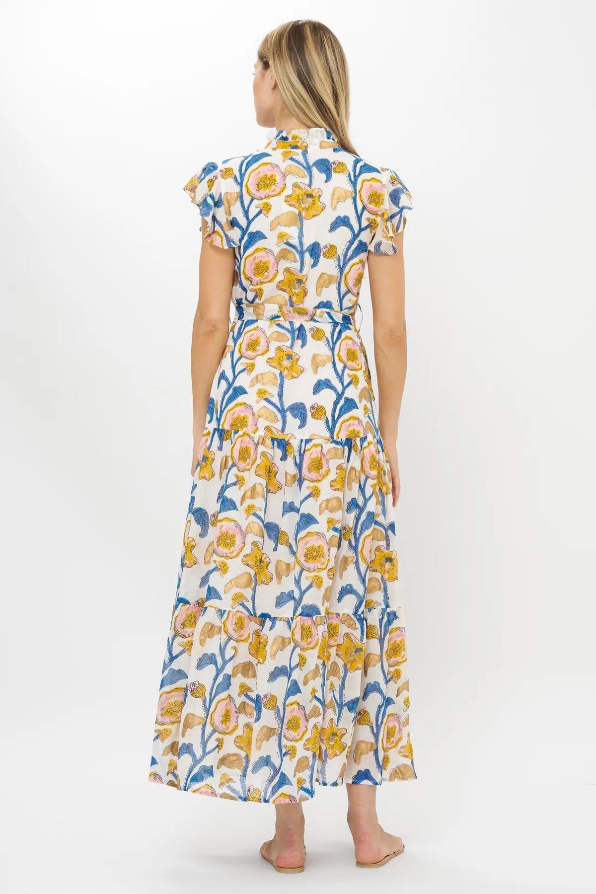 Oliphant Ruffle Collar Button Maxi- Poppy Marigold