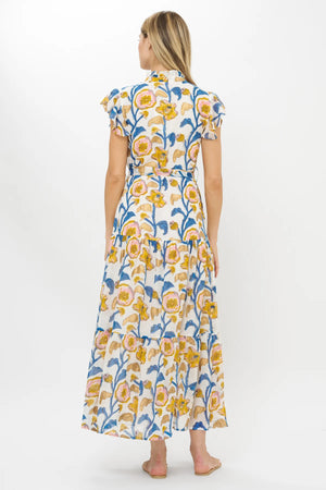 Oliphant Ruffle Collar Button Maxi- Poppy Marigold