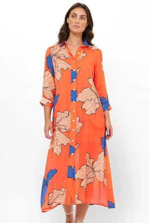 Oliphant Shirt Dress Midi - Bora Bora Red