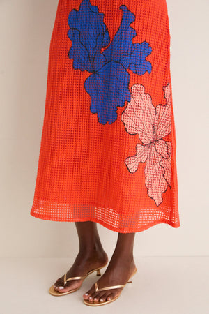 Oliphant Short Sleeve Shift Maxi- Bora Bora Red