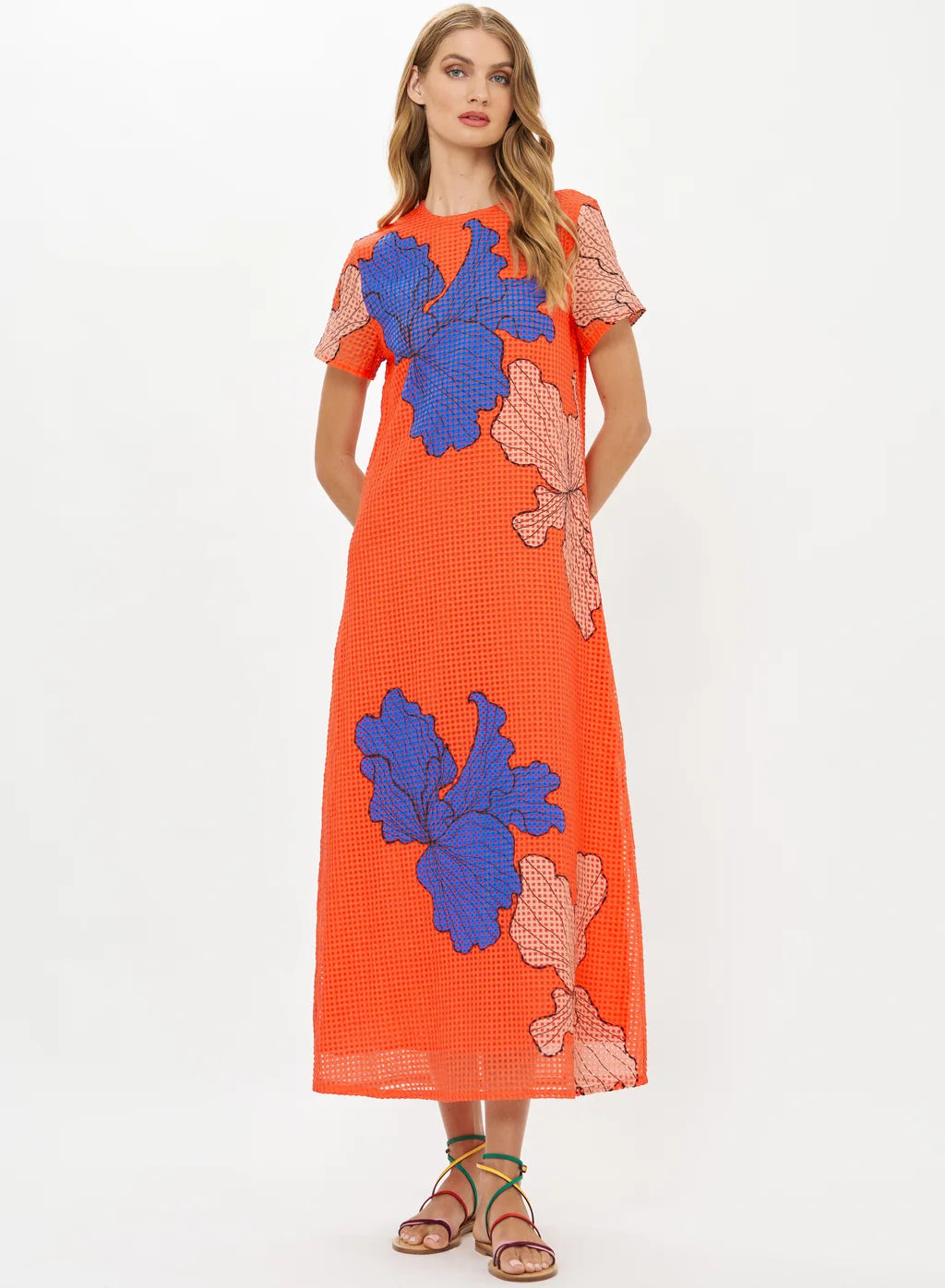 Oliphant Short Sleeve Shift Maxi- Bora Bora Red