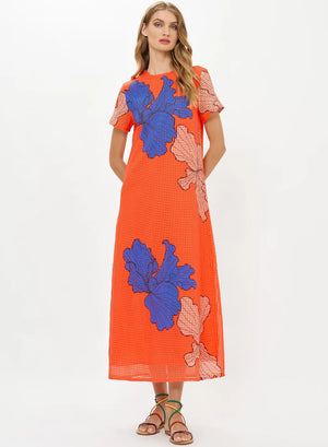 Oliphant Short Sleeve Shift Maxi- Bora Bora Red