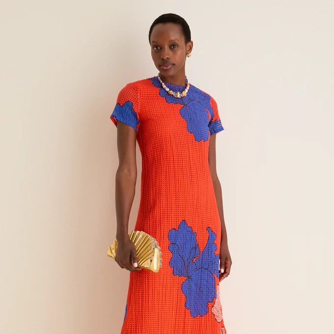 Oliphant Short Sleeve Shift Maxi- Bora Bora Red