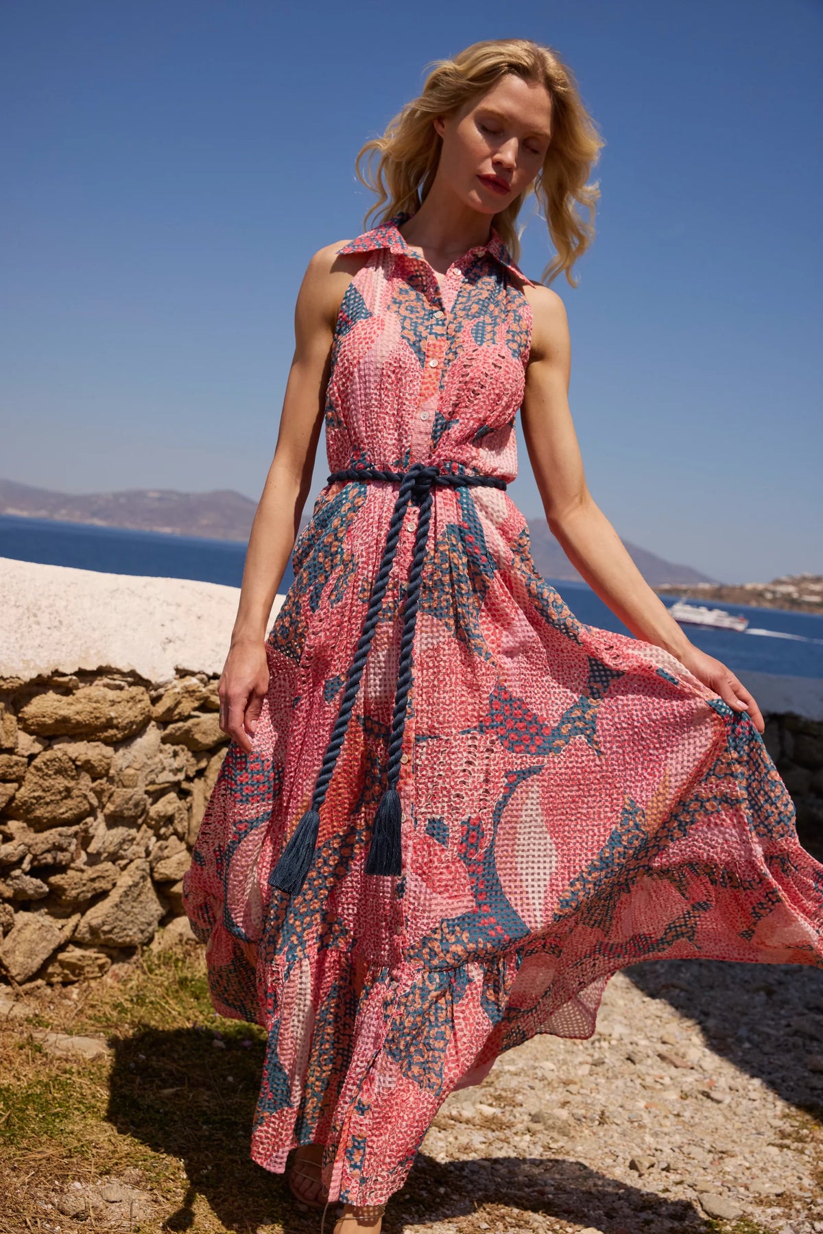 Oliphant Sleeveless Shirt Dress Maxi - Nautilus