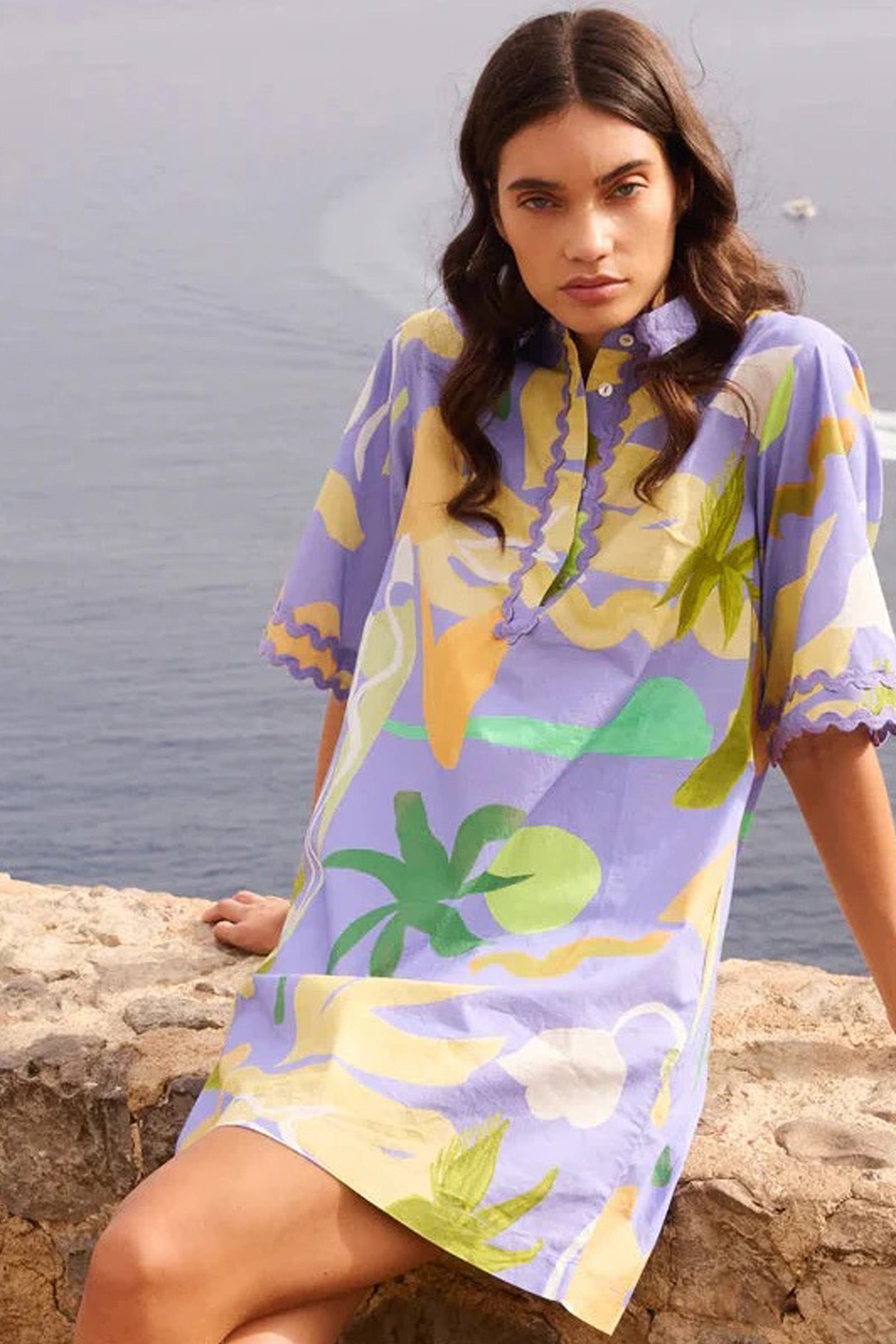 Oliphant Collared Shirt Dress Mini- Paradiso Blue