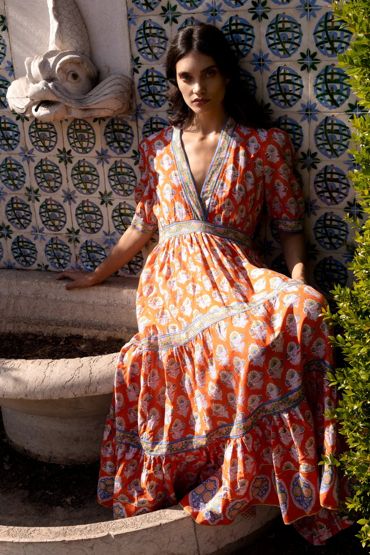 Oliphant V-Neck Cuffed Maxi Dress - Patna Red