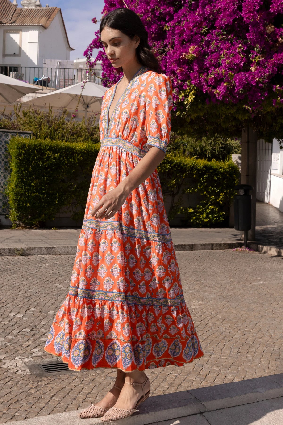 Oliphant V-Neck Cuffed Maxi Dress - Patna Red