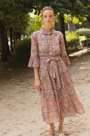 Oliphant Ruffle Collar Bell Maxi - Matera Navy