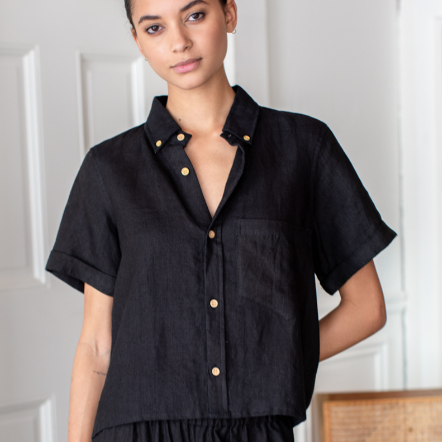 Emerson Fry Boxy Shirt - Jet Black Linen