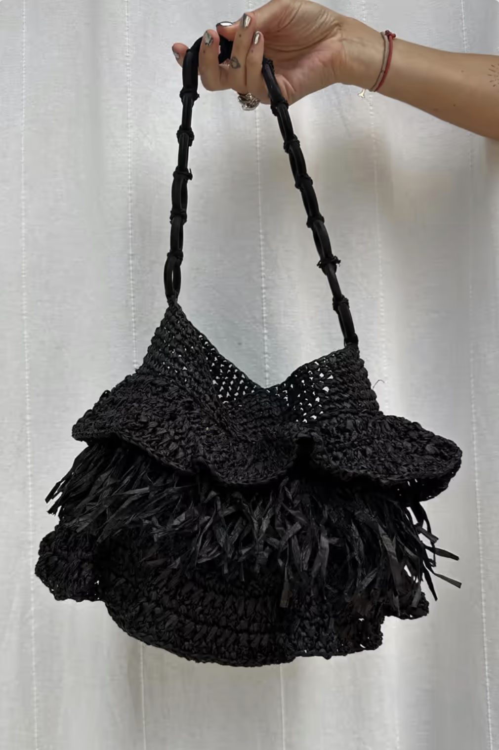 Never Fully Dressed - Black Raffia Bag