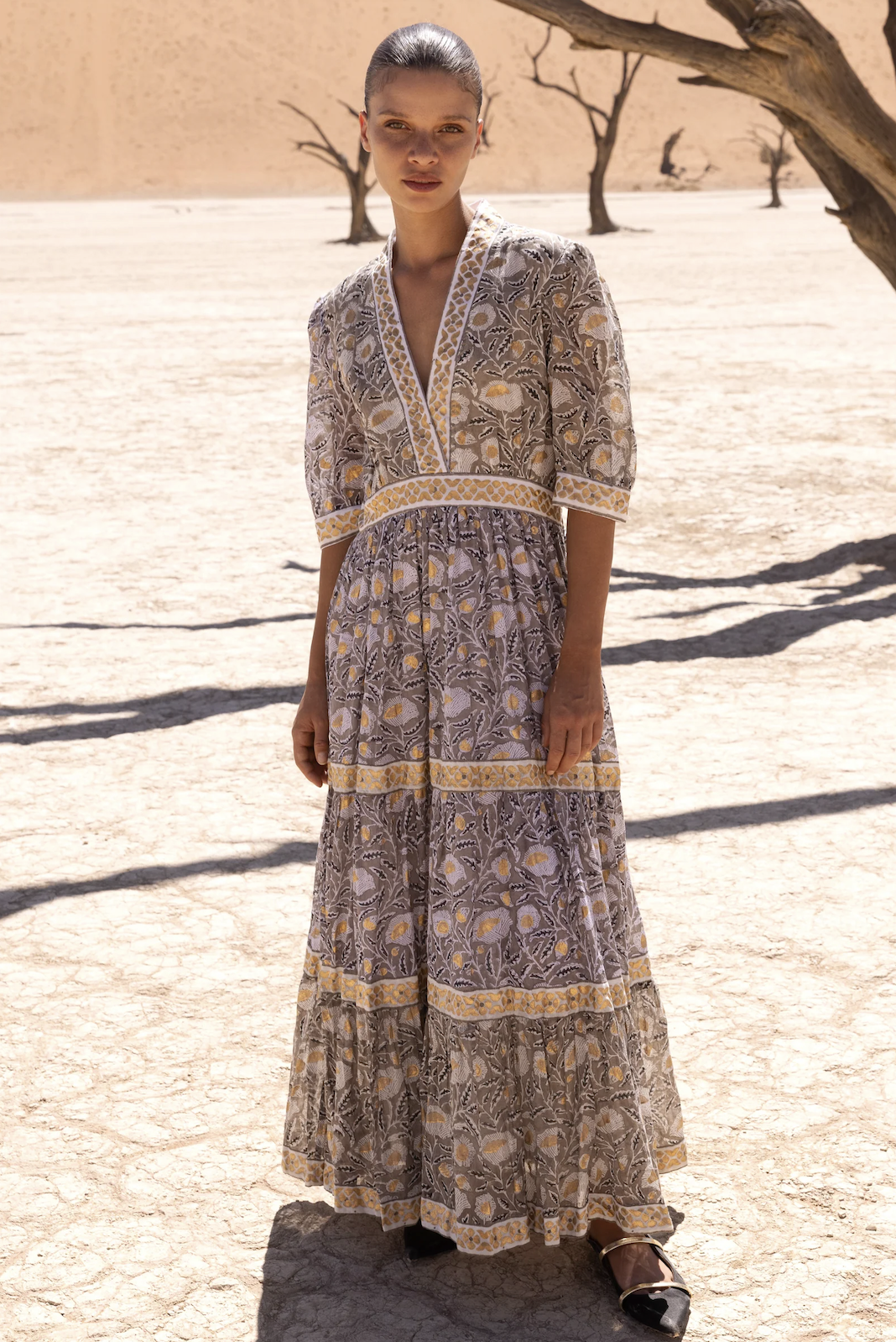 Oliphant V-Neck Cuffed Maxi - Birch Taupe