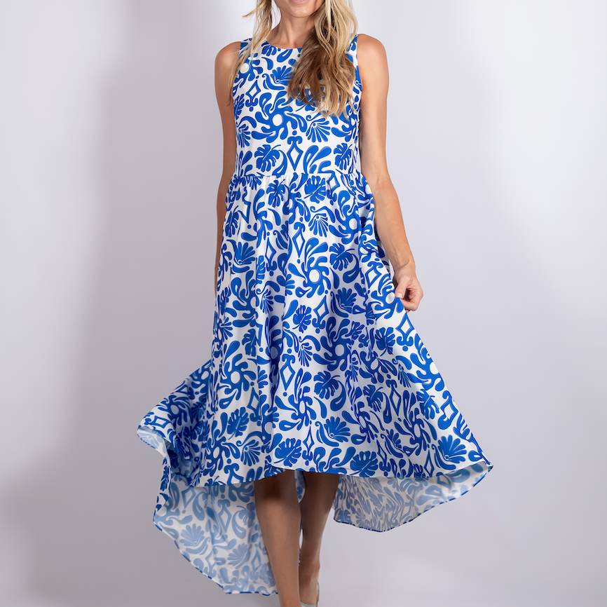 Sail to Sable Sleeveless High Low Dress - Beach Splash