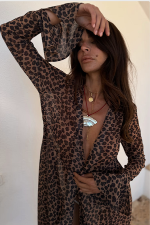BDA Never Fully Dressed Sheer Lucia Wrap Dress - Leopard