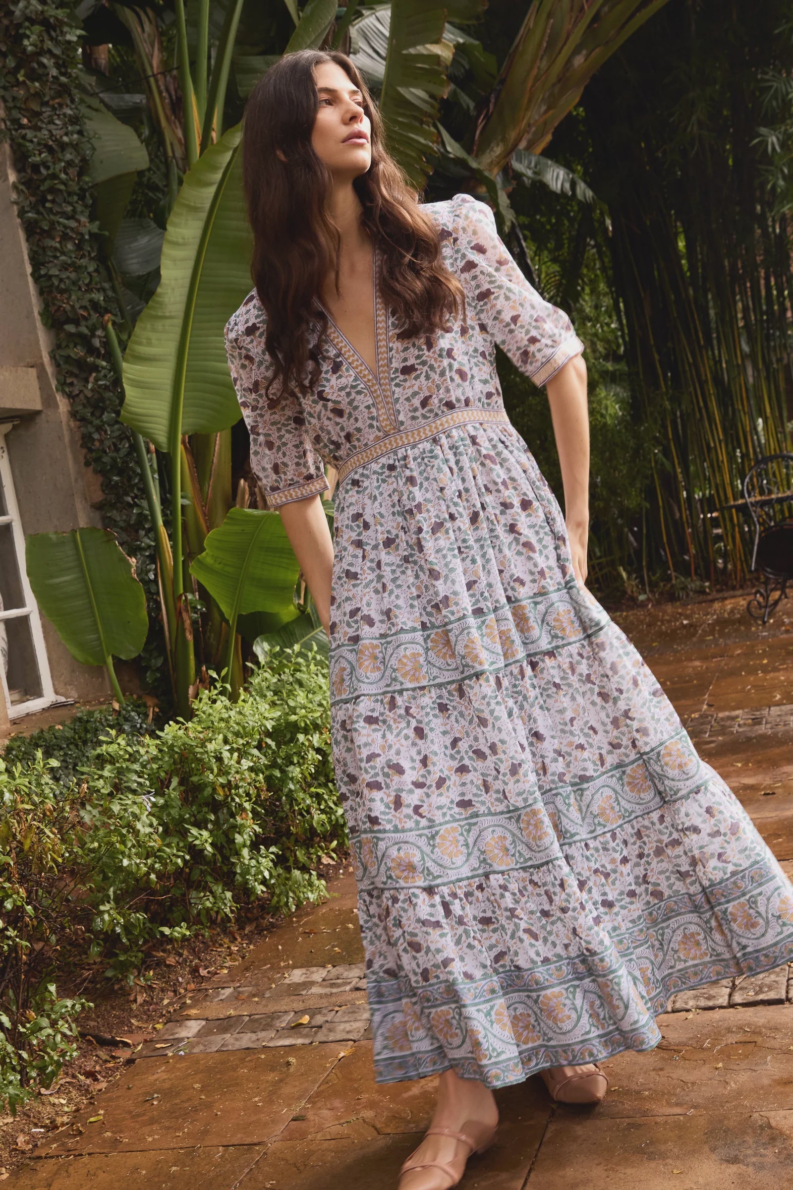 Oliphant V-Neck Cuffed Maxi - Cotswald Green