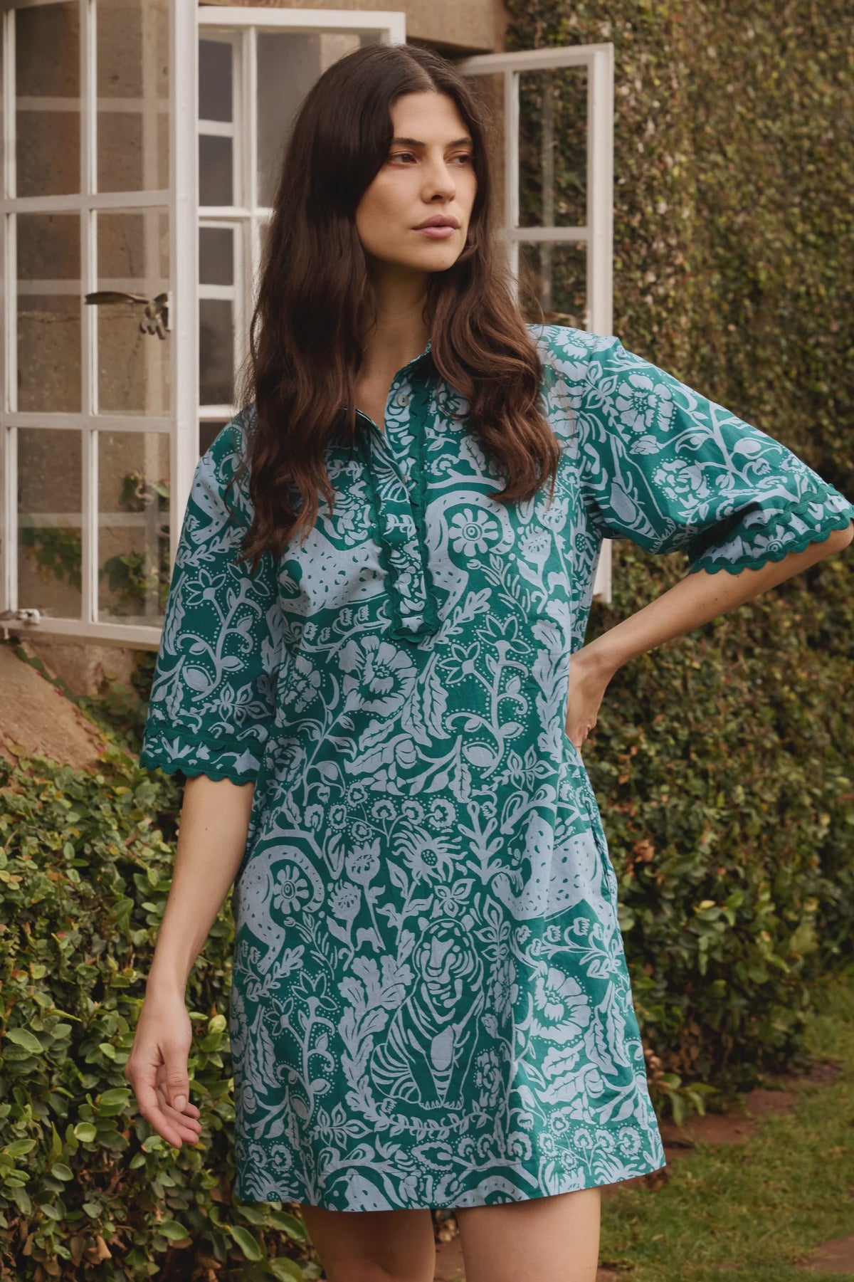Oliphant Collard Shirt Dress Mini - Singita Green