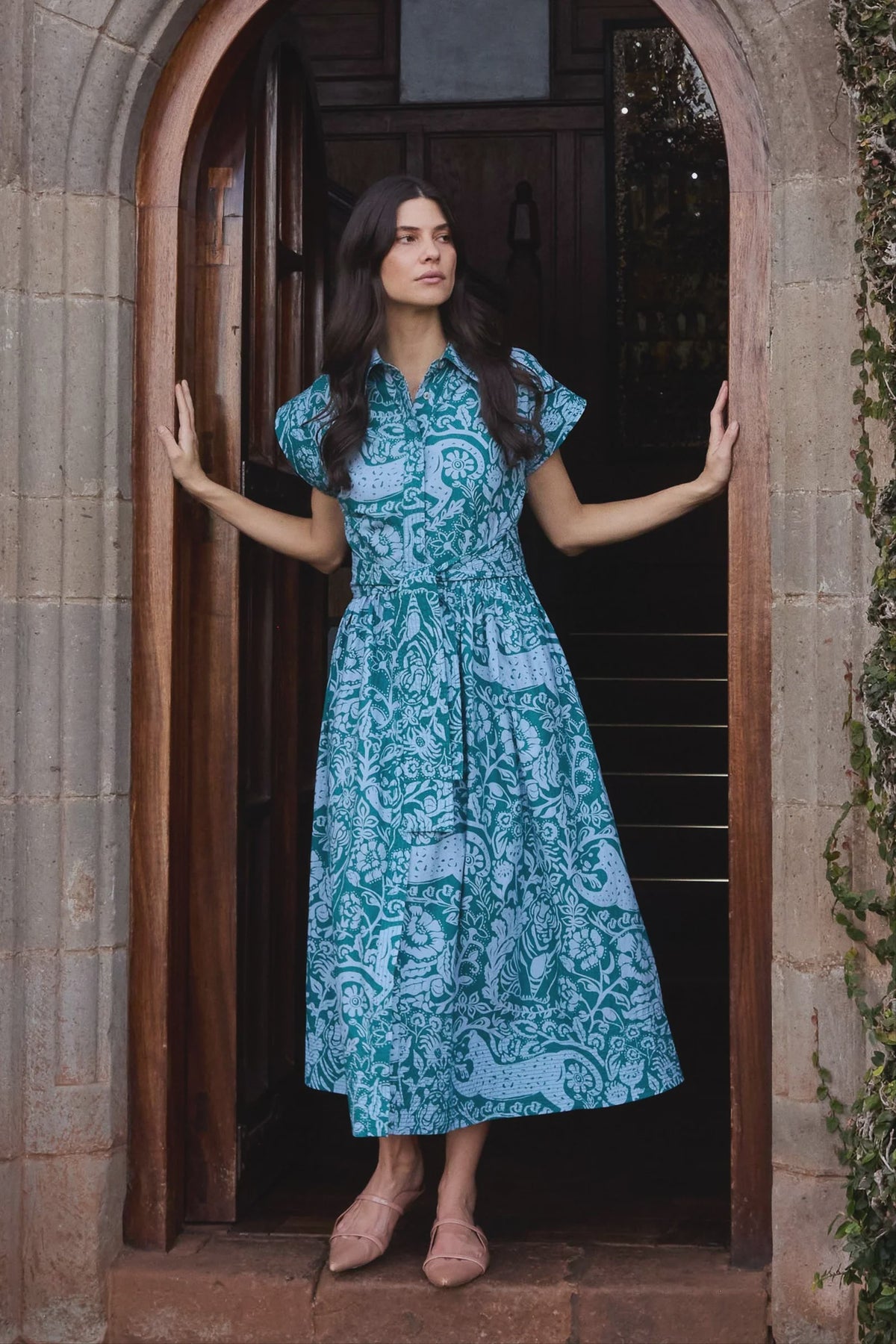 Oliphant Belted Shirt Dress - Singita Green